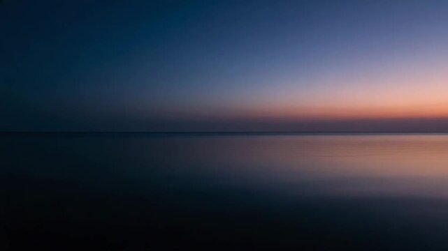 Blue ocean sunrise motion with vibrant gradient light, calm horizon, nature peace