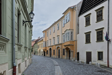 Obraz premium Medieval houses along a street in downtown Sopron, Hungary 