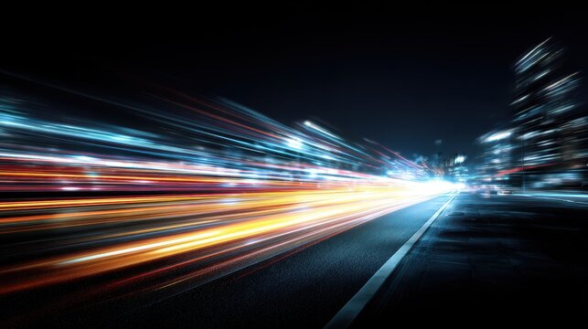 Stunning photo of car motion trails. Speed light streaks background with blurred fast moving light effect, Racing cars dynamic flash effects city road with long exposure night.