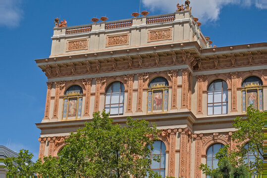Architecture detail of an ornate neoclassical building in Vienna, Austria 