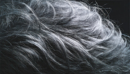 Fototapeta premium Close up view of gray hair strands under soft lighting in a simple background showing texture and movement of the hair