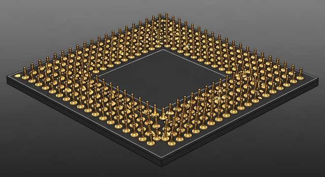 Gold Pin Grid Array Square on Dark Platform