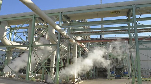 Tuberias de entrada de vapor principal de una de las plantas geotermicas generadoras de energia electrica mas grandes y viejas del mundo aun en servico.