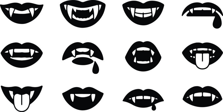 Vampire Lips Silhouette Icon Collection Set