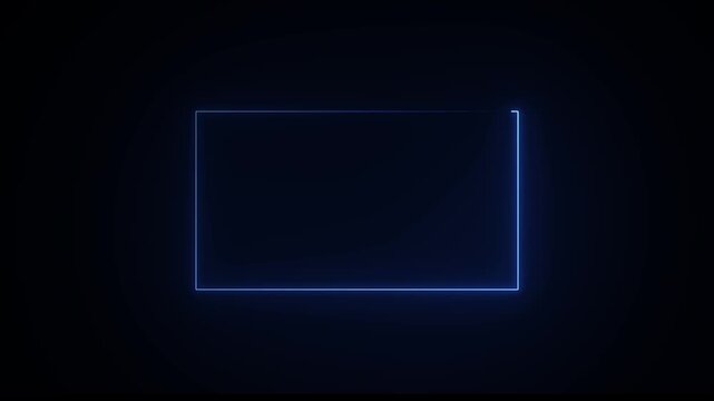Glowing blue neon rectangle frame animation, minimalist digital border overlay for social media and creation