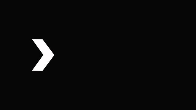 Minimalist white chevron arrow pulsing on black background, modern ui interface motion pointer direction