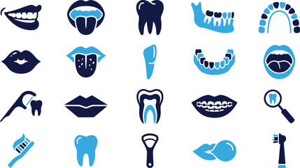 Dental health icons set with teeth mouth and dental care tools. © FihaArt
