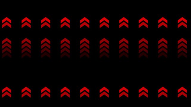 Red arrow pattern motion background, seamless loop of glowing directional symbols for digital interface and ui