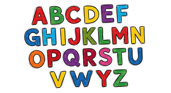 A comprehensive set of brightly colored alphabet letters, both upper and lower case, with a charming hand-drawn texture.