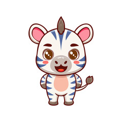 Obraz premium Cute cartoon zebra illustration standing and smiling with stripes and round ears