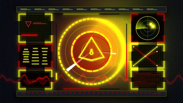 Cyber and security background featuring radar patterns, waves, and a globe; hackers, the internet, wallpaper, 2D, yellow