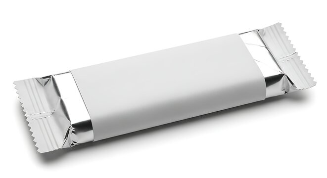 Packaged rectangular electronic component with protective silver tape covering both ends.