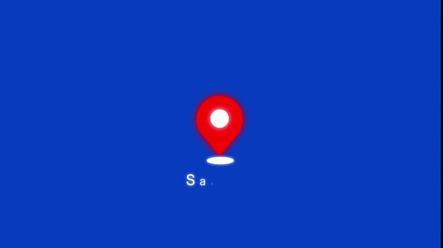 Location of the city of Sarande ,the name of the place with the location has been displayed, sign animated with alpha channel 4k video GPS location tracking icon with blue back ground.