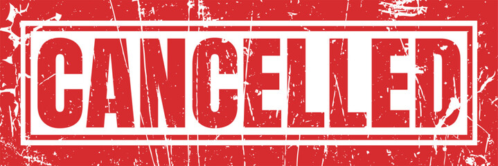 Fototapeta premium Cancelled rubber stamp effect on red grungy background with vintage weathered texture style.