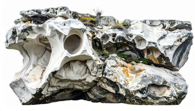 Eroded rock formation with holes and texture.