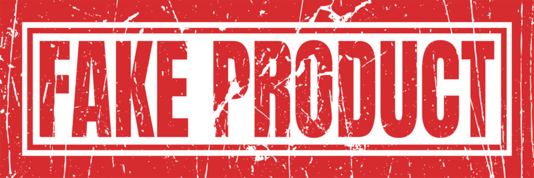 Grunge red fake product word rubber stamp seal on white background.