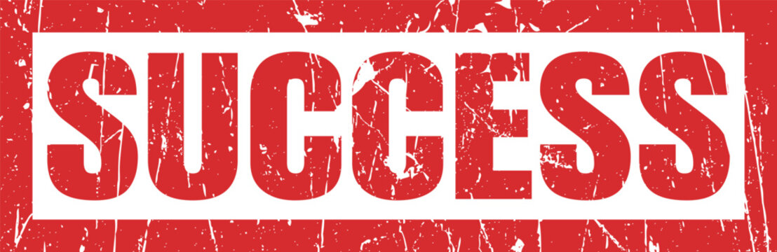 Red success stamp with weathered texture and distressed grunge appearance for business use.