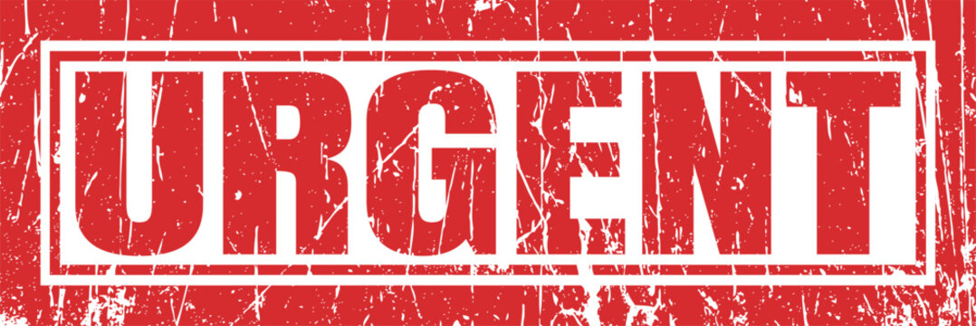 Urgent red grunge rubber stamp banner for priority messages and critical time notification.