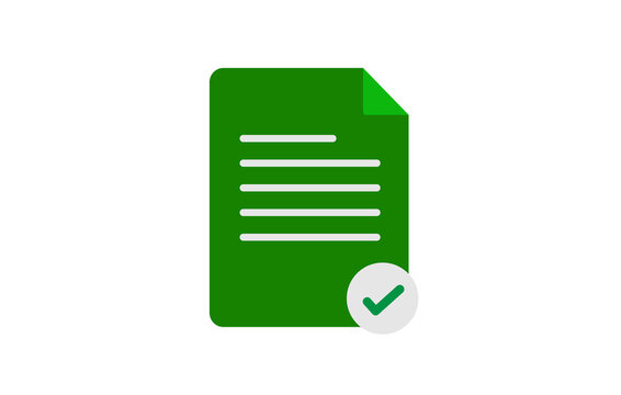 Green document icon with check mark isolated on png transparent background for verified file concept