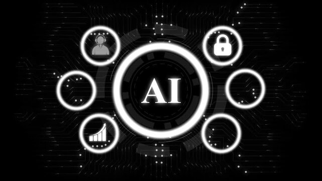 AI dashboard interface animation artificial intelligence system. Machine learning data processing visualization platform. Digital AI control panel technology motion graphic.