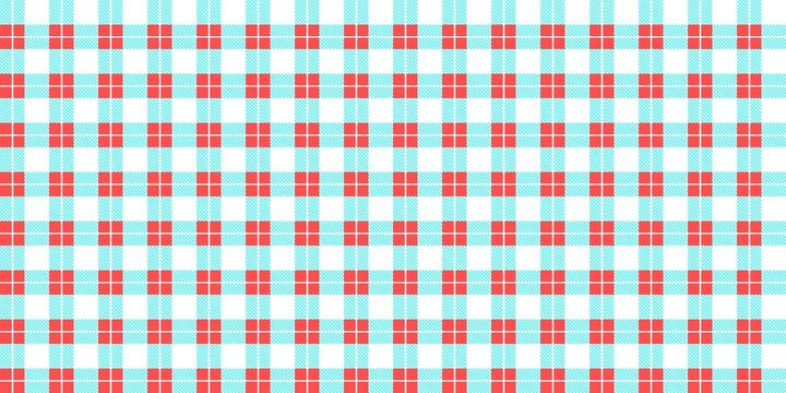 ​Seamless blue and red checkered pattern on white background. Classic plaid geometric texture for fabric, wrapping, and decor.