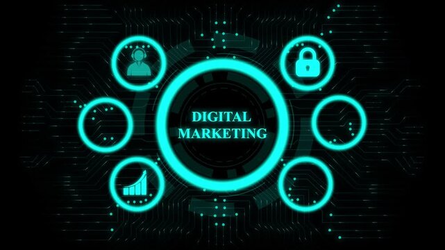 Futuristic digital circuit board with glowing cyan rings and nodes , Futuristic digital circuit board with glowing cyan rings and nodes, Abstract AI network and cyber data flow concept.