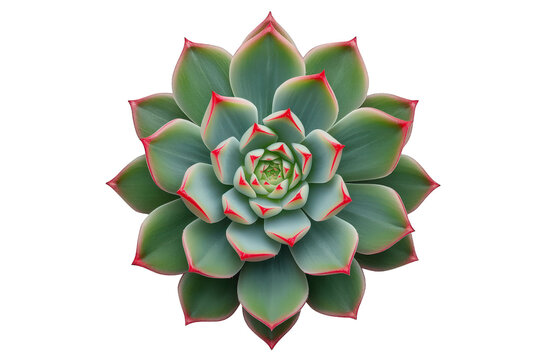 Echeveria succulent plant forming a beautiful green and red rosette, isolated on a transparent background, top view