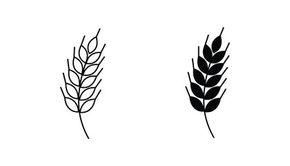 Wheat stalk ear icon set in outline and solid black style for agriculture branding © Leo