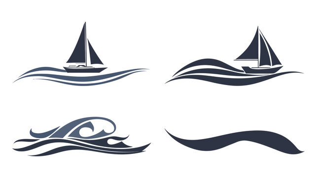 Several simplified illustrations depict sailboats on stylized waves, and abstract wave shapes