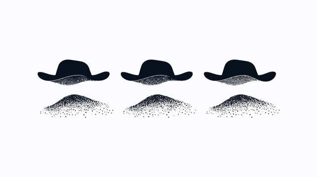 Three hats float above three dotted piles, with a simple, contrasting, minimalist design