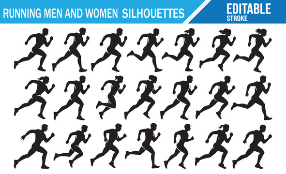 Male and female runner silhouette collection for sports design projects