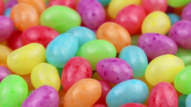 Bright colorful fruit jelly beans circle rotation close up