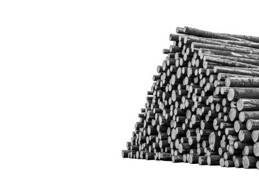 Massive pile of raw timber logs stacked awaiting transport from the sustainable harvesting site deep within the managed woodland, woodland, material, management