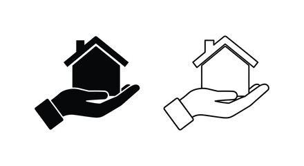 Hands cradling house icons black and white depiction a striking silhouette © Rina