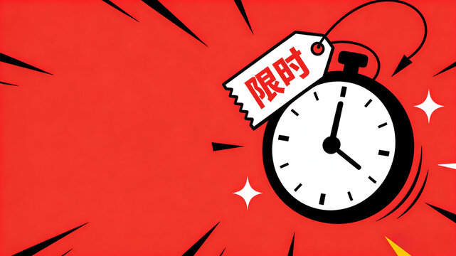 Exploding alarm clock with red background and dynamic lines