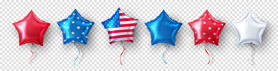 American Star balloon for USA Party balloons event decoration on transparent background.Party decorations fourth july, USA Independence Day,Memorial day, celebration, anniversary or American event. © PixaFlow