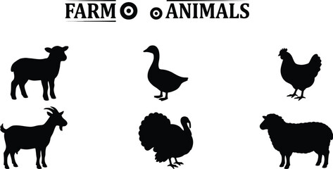 Obraz premium Farm animals and tractor vector silhouettes illustration for design