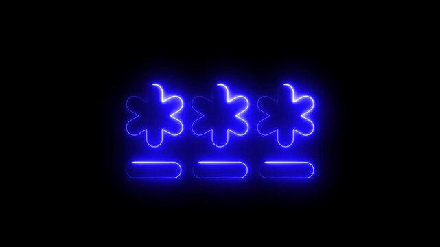 Blue neon outline of three asterisk symbols above three input fields on a black background symbolizing secure password entry and multi-factor authentication