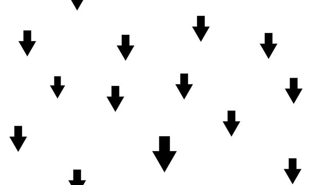 Clean and simple seamless pattern of black downward pointing arrows on a white background representing negative direction, decrease, and a minimalist