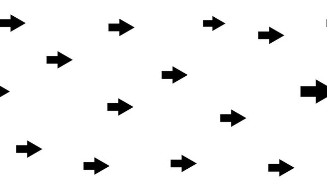 A repeating pattern of black right-pointing arrows scattered across a clean white background creating a sense of direction and movement in a minimalist