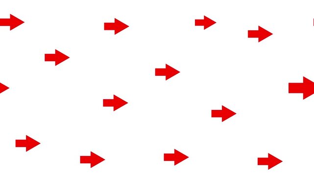 Seamless pattern of rightward pointing red arrows on a white background signifying direction, movement, progress, and a simple