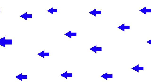 A dynamic pattern of bright blue left-pointing arrows on a white backdrop, suggesting a shift in direction, a return path, or a contrasting flow in a modern