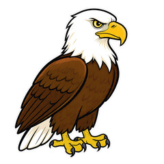 Fototapeta premium Noble Cartoon Bald Eagle Sticker Mascot Standing Proud With Outline