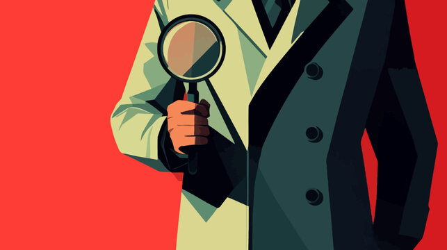 Illustration of a person holding a magnifying glass with a retro style, and vivid colors