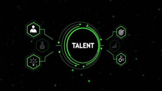 Talent management dashboard interface animation. Digital talent development and workforce capability visualization system. Modern platform for skill growth, performance tracking.