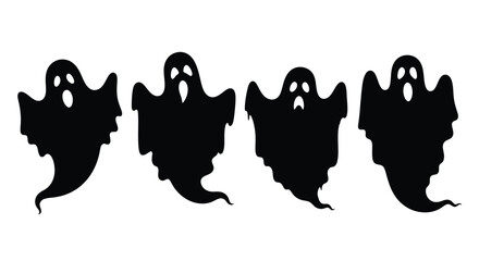 Fototapeta premium Four spooky halloween ghosts in a simple black silhouette
