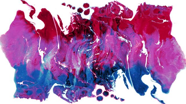 Red and Blue Fluid Paint Central Burst Expanding on White Background 4K