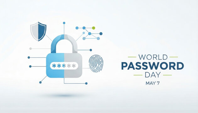World Password Day digital security concept with padlock and fingerprint authentication