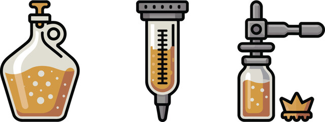 Naklejka premium Vector illustration of potion bottles and syringe on white background
