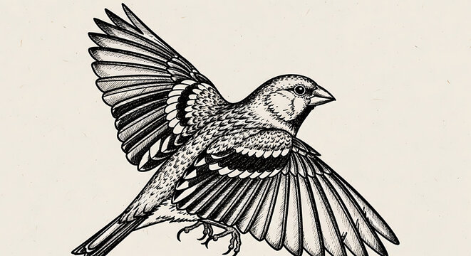 Finch bird perched, scientific ink isolated on a transparent background